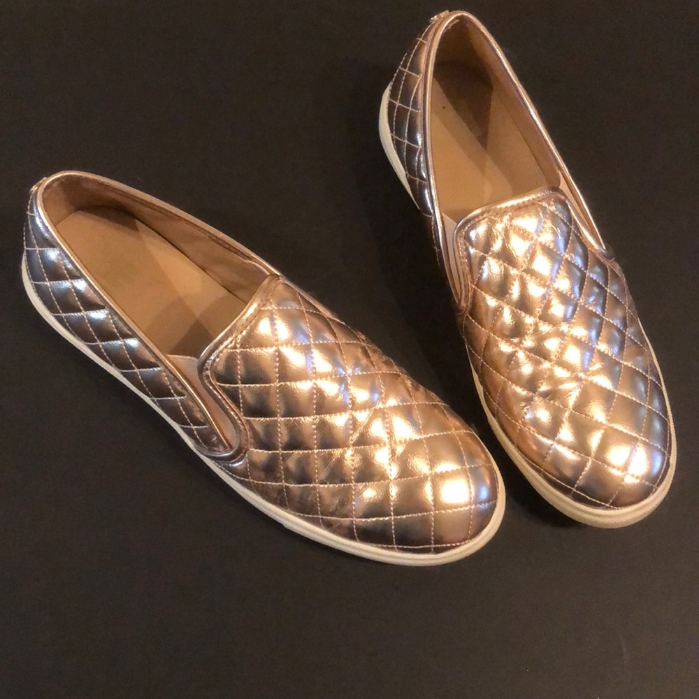 Fun rose gold slip on shoes so 10